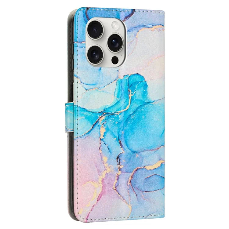 iPhone 16 Pro Leather Mix Blue Marble Case Wallet