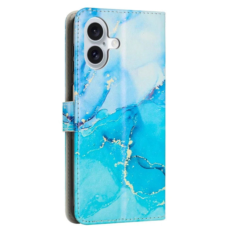 iPhone 16 Leather Blue Marble Case Wallet