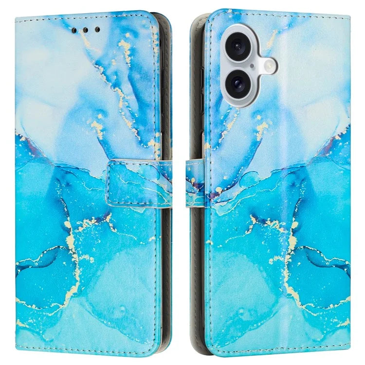 iPhone 16 Plus Leather Blue Marble Case Wallet