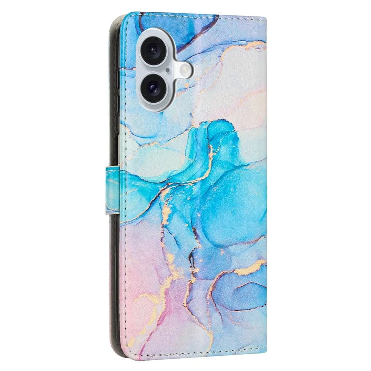iPhone 16 Plus Leather Mix Blue Marble Case Wallet