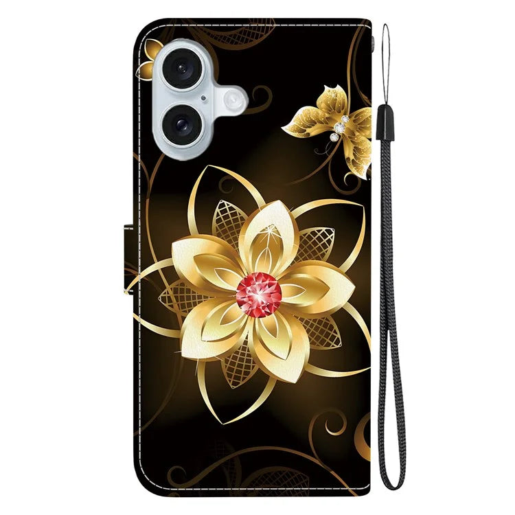 iPhone 16 Plus Golden Flower Case Wallet