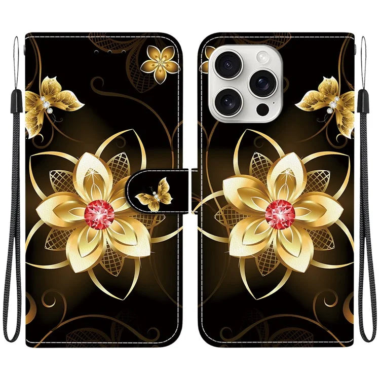 iPhone 16 Pro Golden Flower Case Wallet
