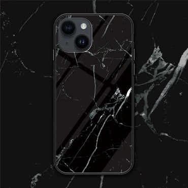 iPhone 15 Plus Case Black Marble Tempered