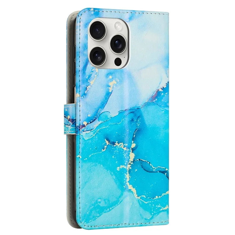 iPhone 16 Pro Max Leather Blue Marble Case Wallet