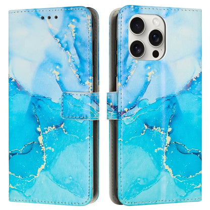 iPhone 16 Pro Max Leather Blue Marble Case Wallet