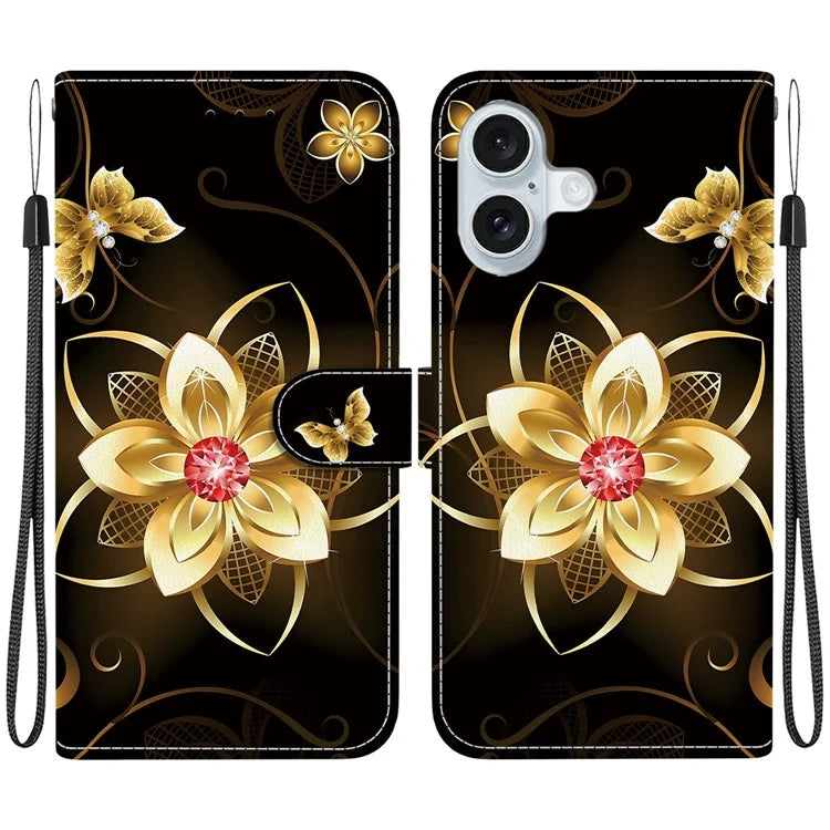 iPhone 16 Plus Golden Flower Case Wallet