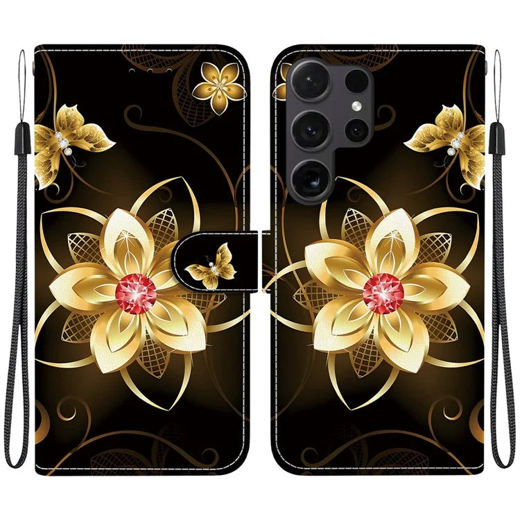 Samsung Galaxy S25 Ultra Golden Flower Case Wallet