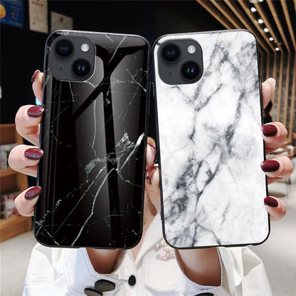 iPhone 15 Plus Case White Marble Tempered