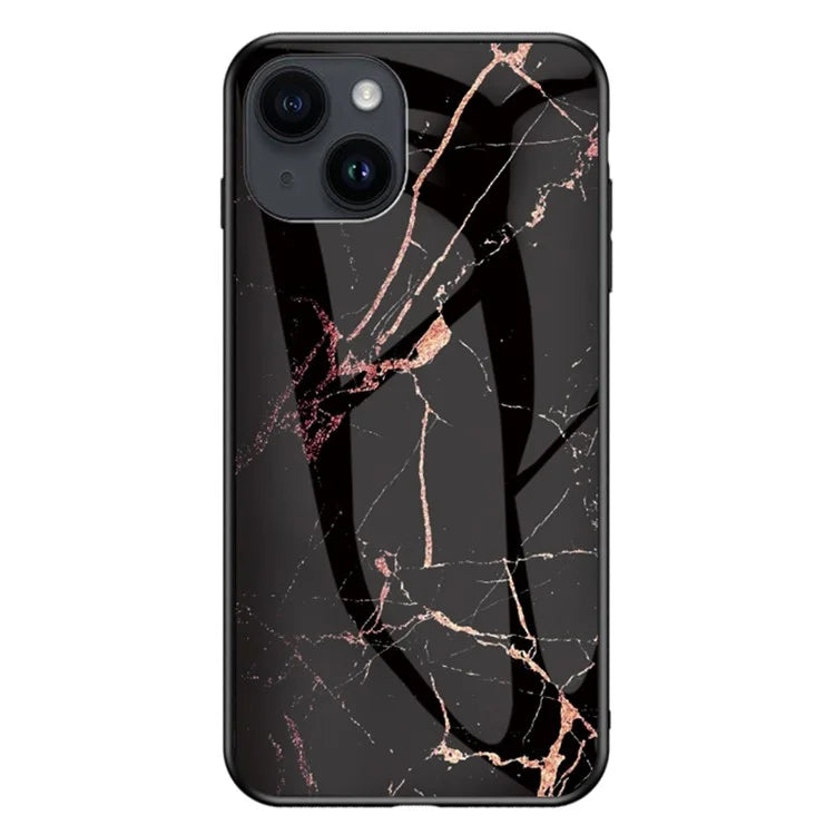 iPhone 15 Plus Case Gold Black Marble Tempered